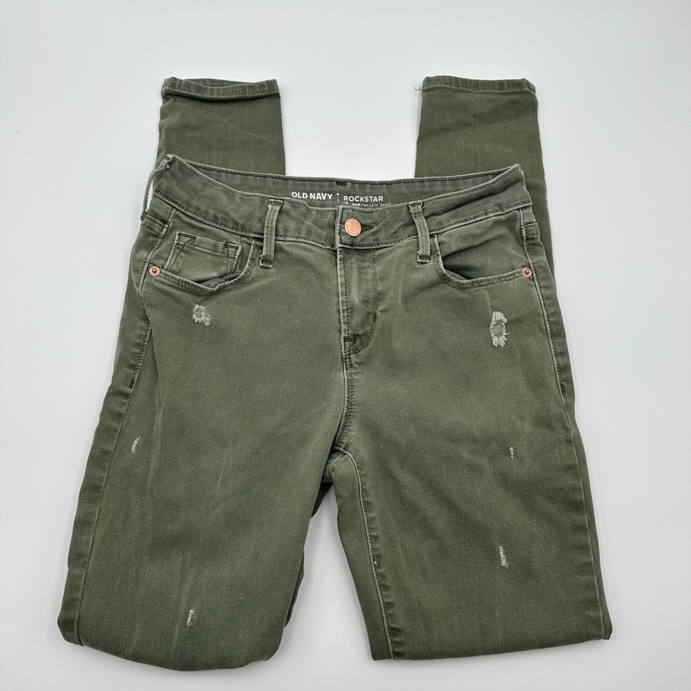 Old Navy Rockstar Womens Size 2 Olive Green‎ Distressed Skinny Jeans